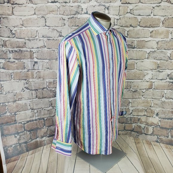 Thomas PINK Dress Shirt Size 16 34 1/2 Rainbow - Picture 4 of 11